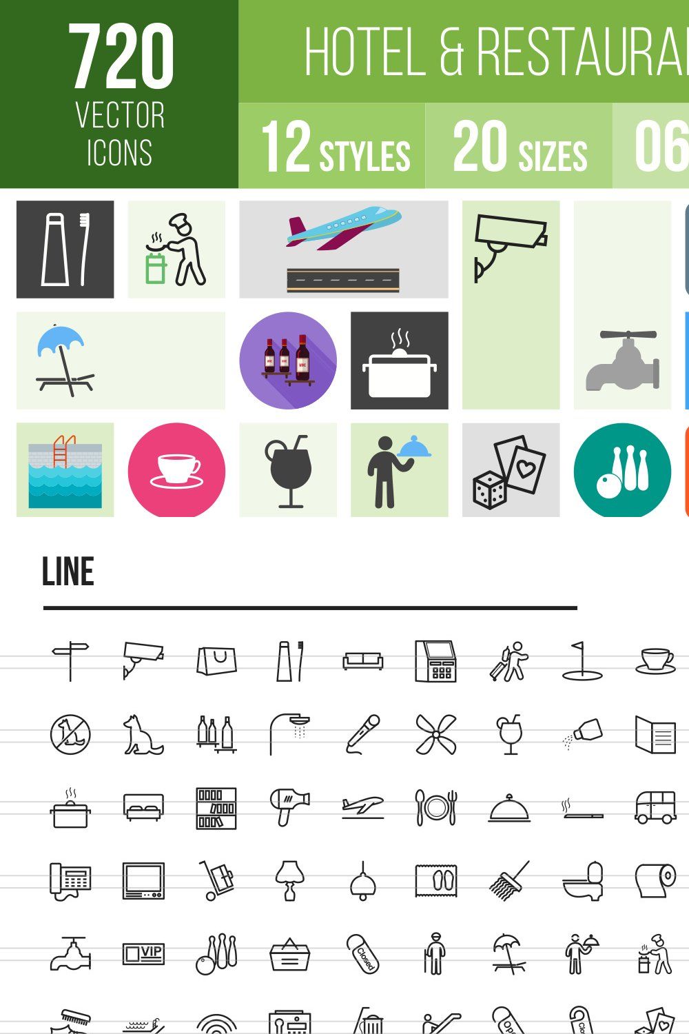 720 Hotel & Restaurant Icons pinterest preview image.