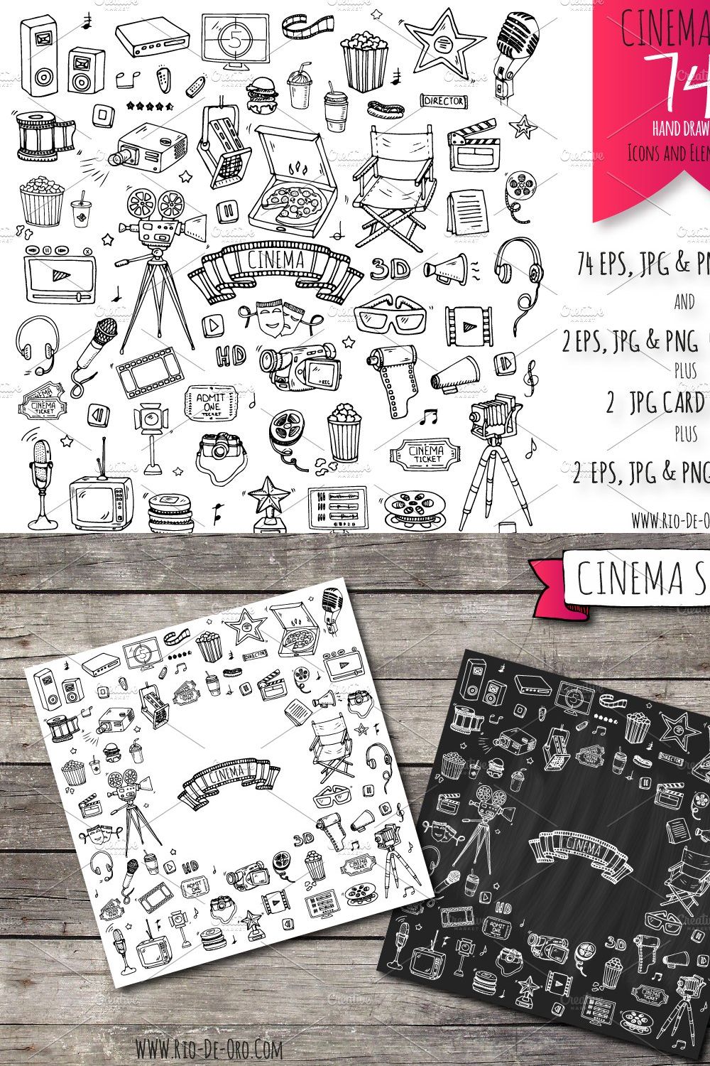 74 Cinema hand drawn elements pinterest preview image.