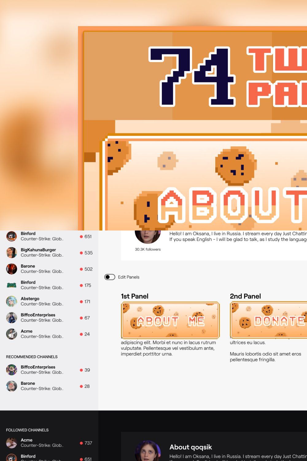 74x Cookies Pixel Panels for Twitch pinterest preview image.