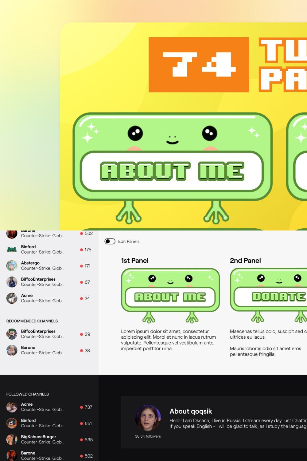 74x Cute Frog Twitch Panels pinterest preview image.