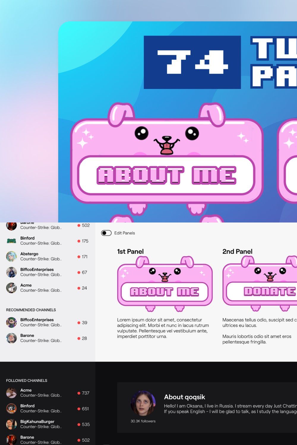 74x Cute Pink Dog Twitch Panels pinterest preview image.