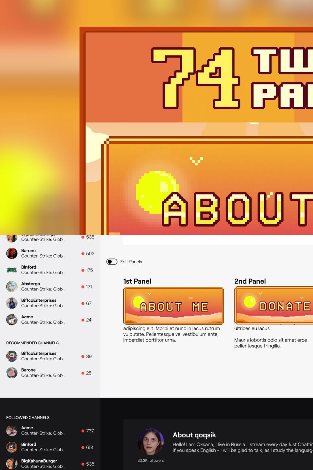 74x Desert Pixel Panels for Twitch pinterest preview image.