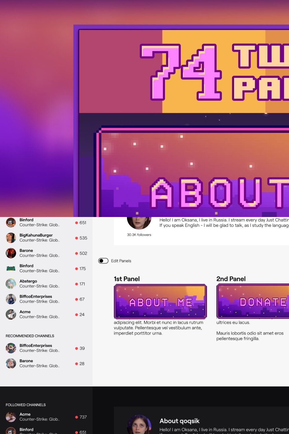 74x Night City Pixel Panels | Twitch pinterest preview image.