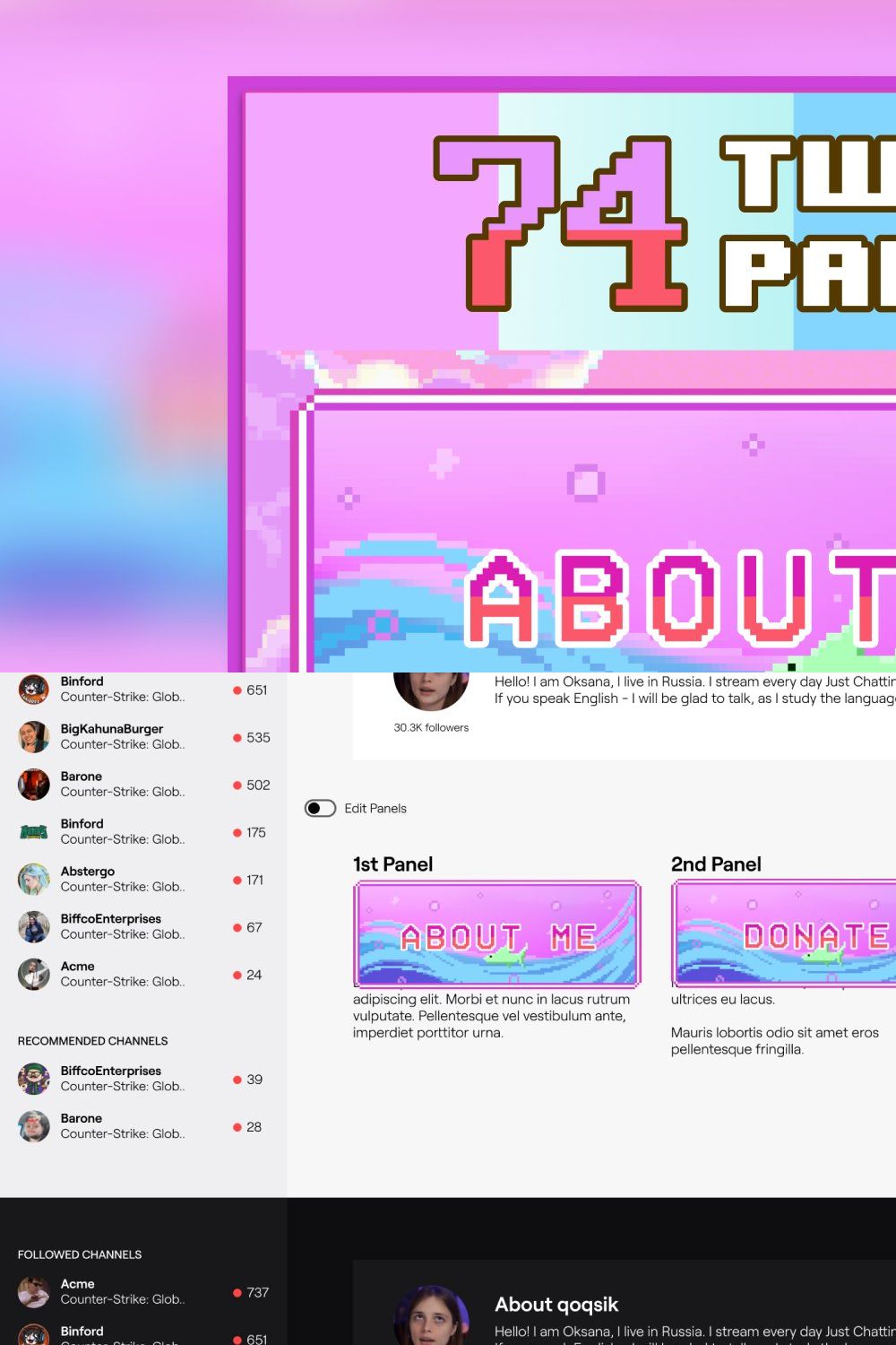 74x Ocean Pixel Panels for Twitch pinterest preview image.