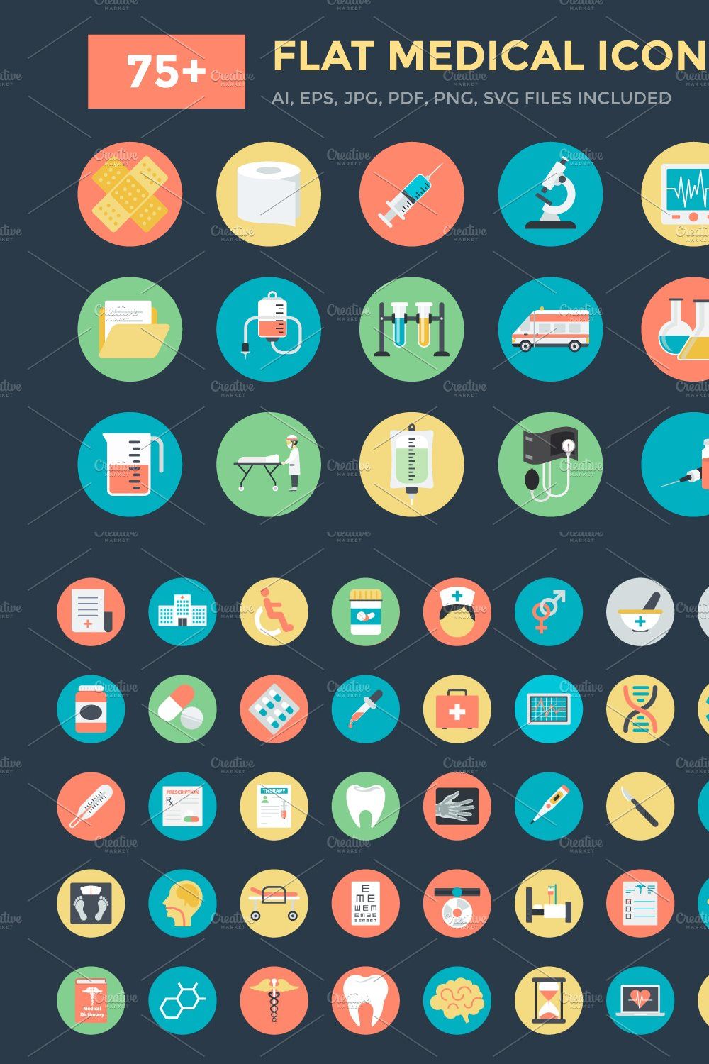 75+ Flat Medical Vector Icons pinterest preview image.