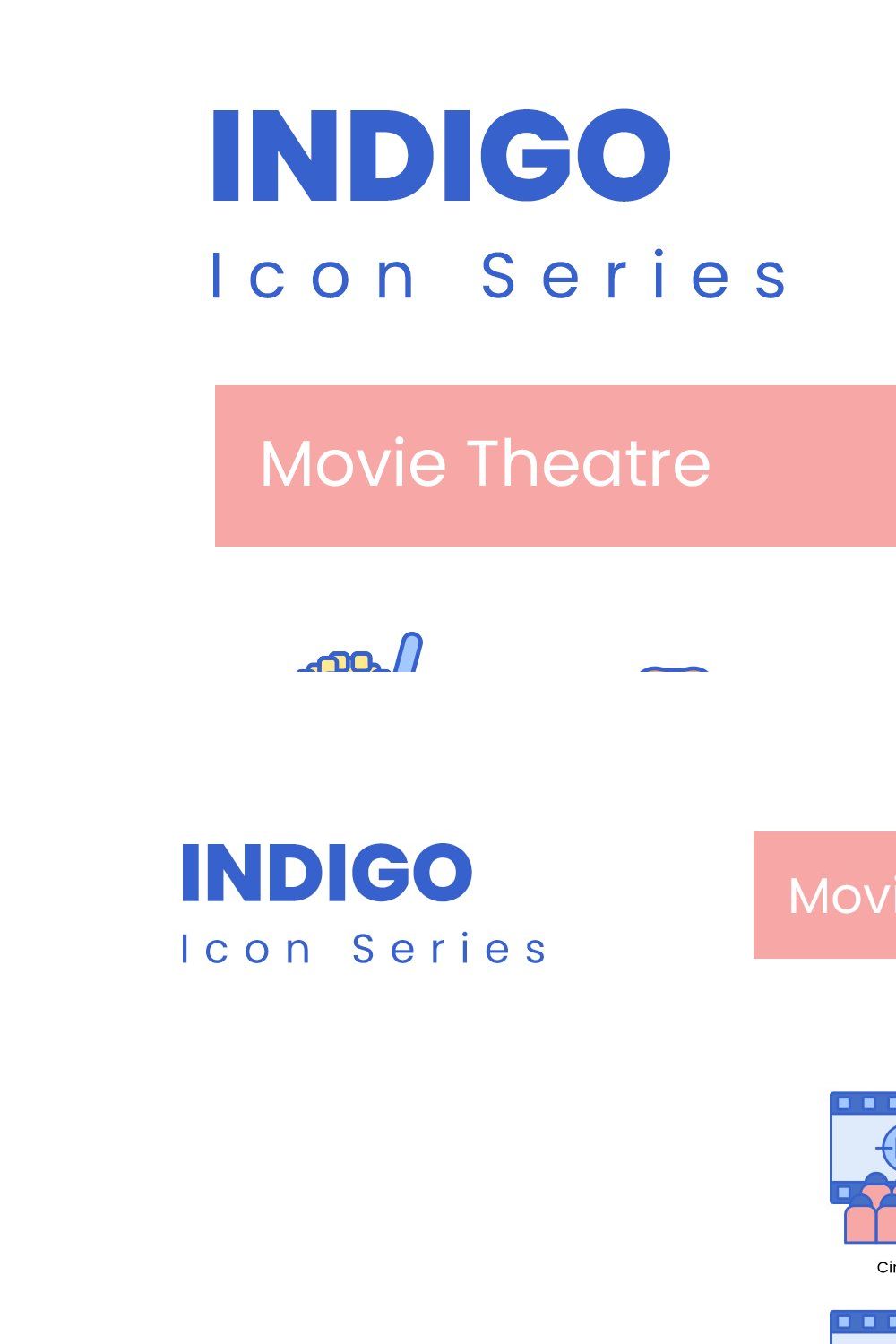 75 Movie Theater Icons - Indigo pinterest preview image.