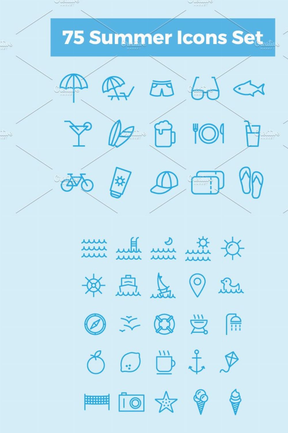 75 Summer Icons Set pinterest preview image.