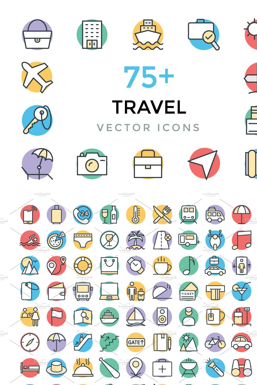 75+ Travel Vector Icons pinterest preview image.