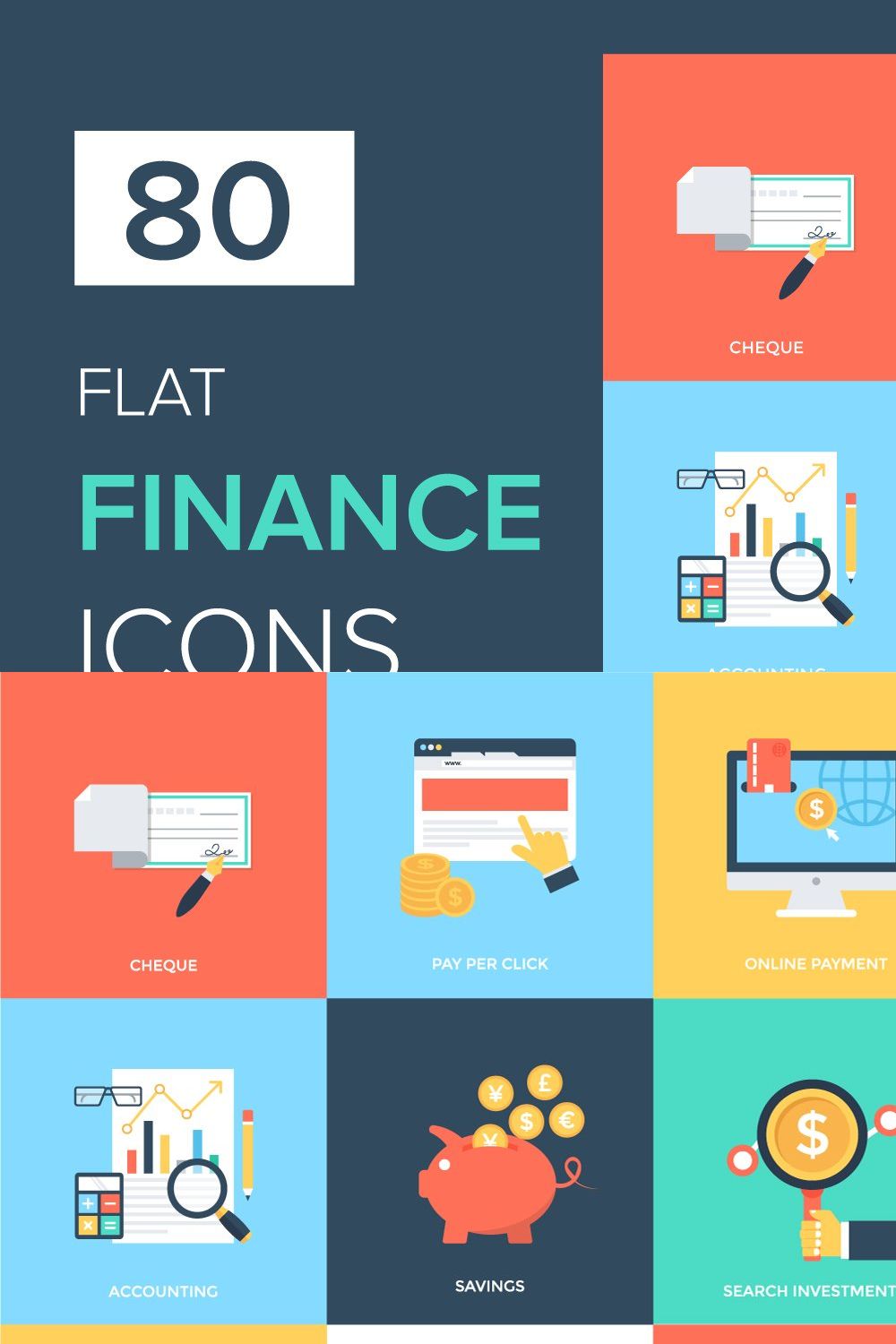 80 Finance Vector Icons pinterest preview image.