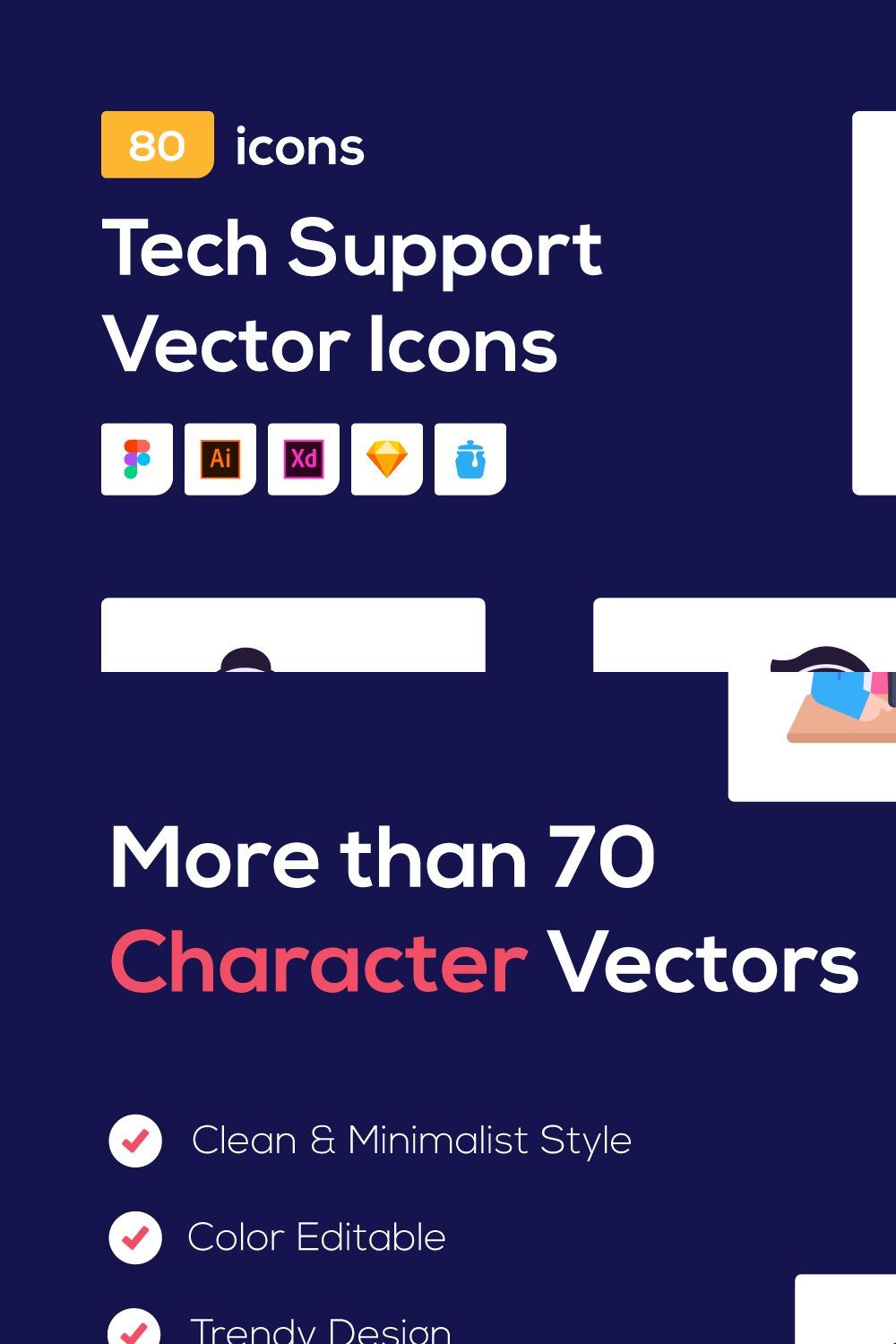 80 Flat Customer Support Vector Icon pinterest preview image.