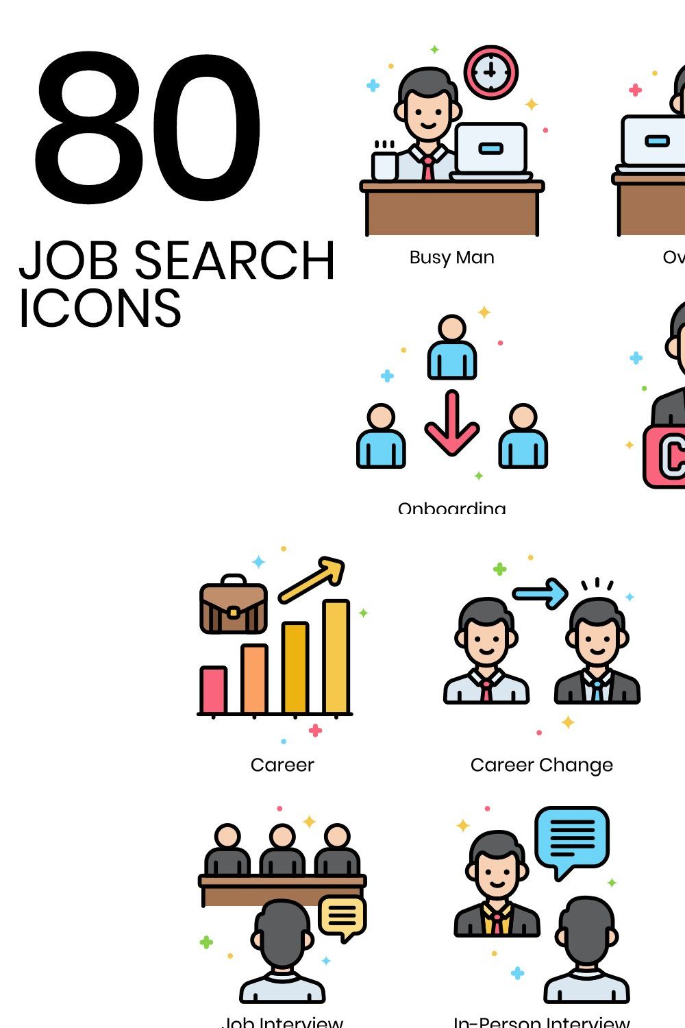 80 Job Search Icons | Vivid pinterest preview image.