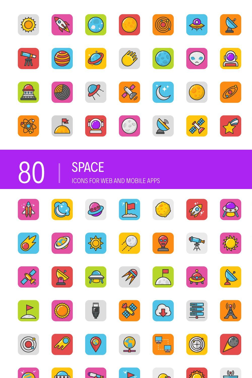 80 Space Icons pinterest preview image.
