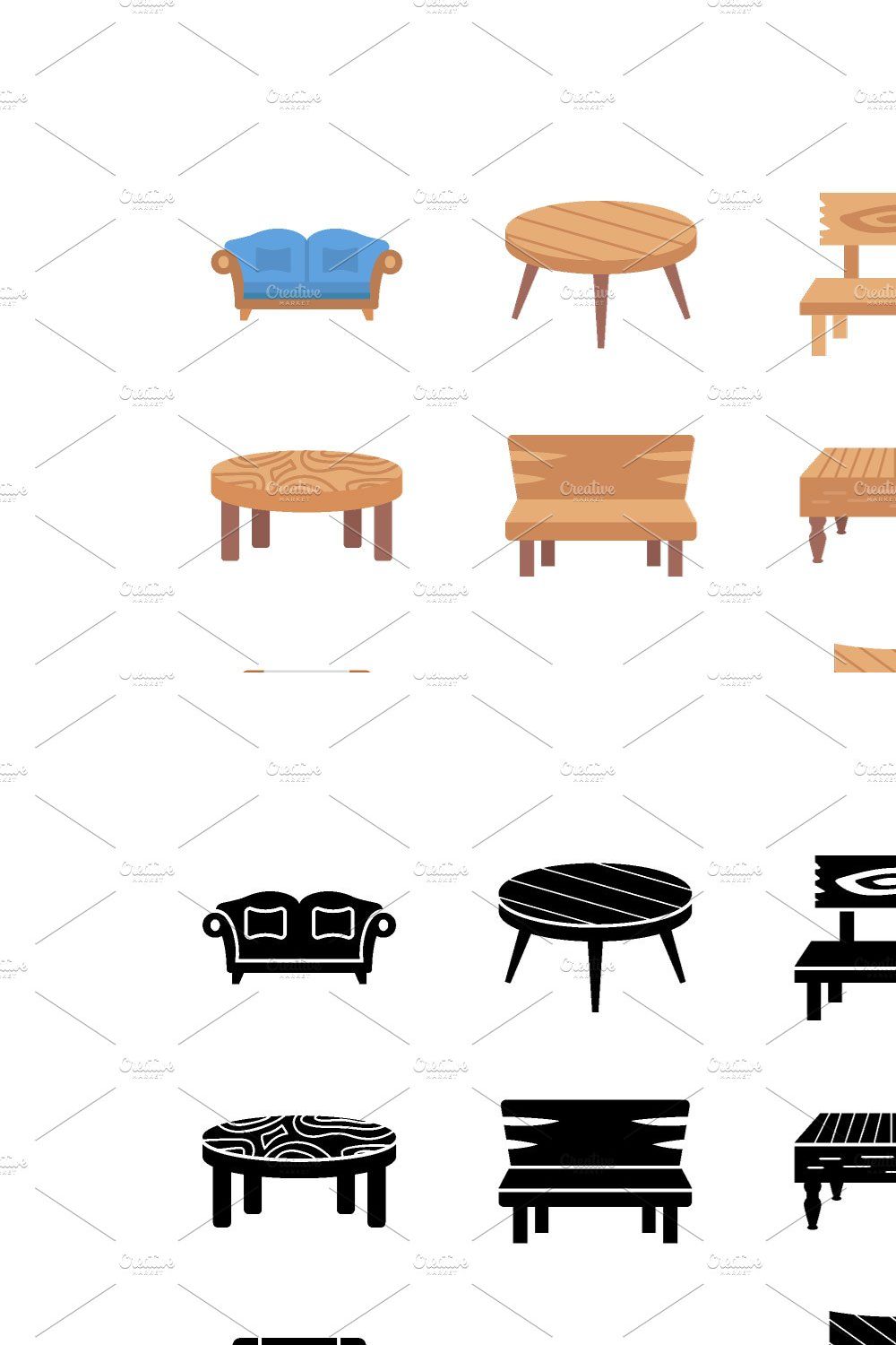 80 Wooden Furniture Vector Icons pinterest preview image.