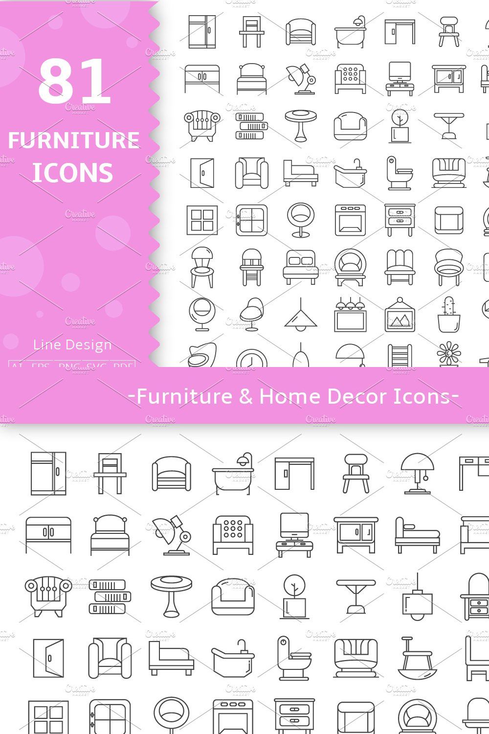 81 Furniture & Home Decoration Icons pinterest preview image.