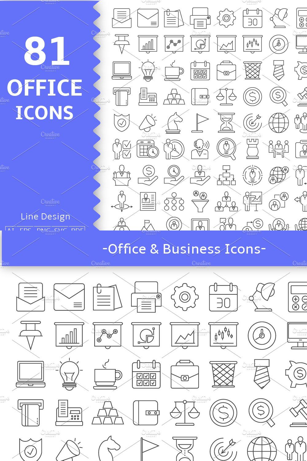 81 Office Icons Set pinterest preview image.