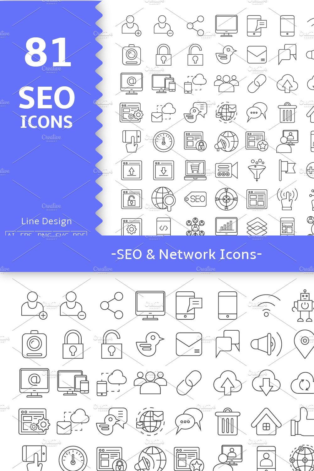 81 SEO, Web & Network Icons pinterest preview image.