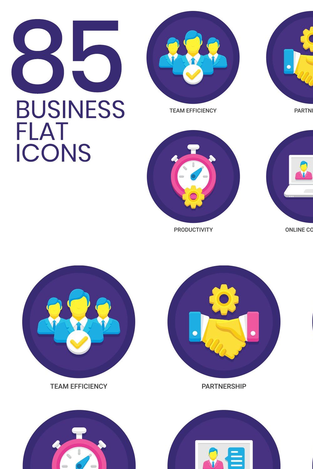 85 Business Icons | Orchid Series pinterest preview image.