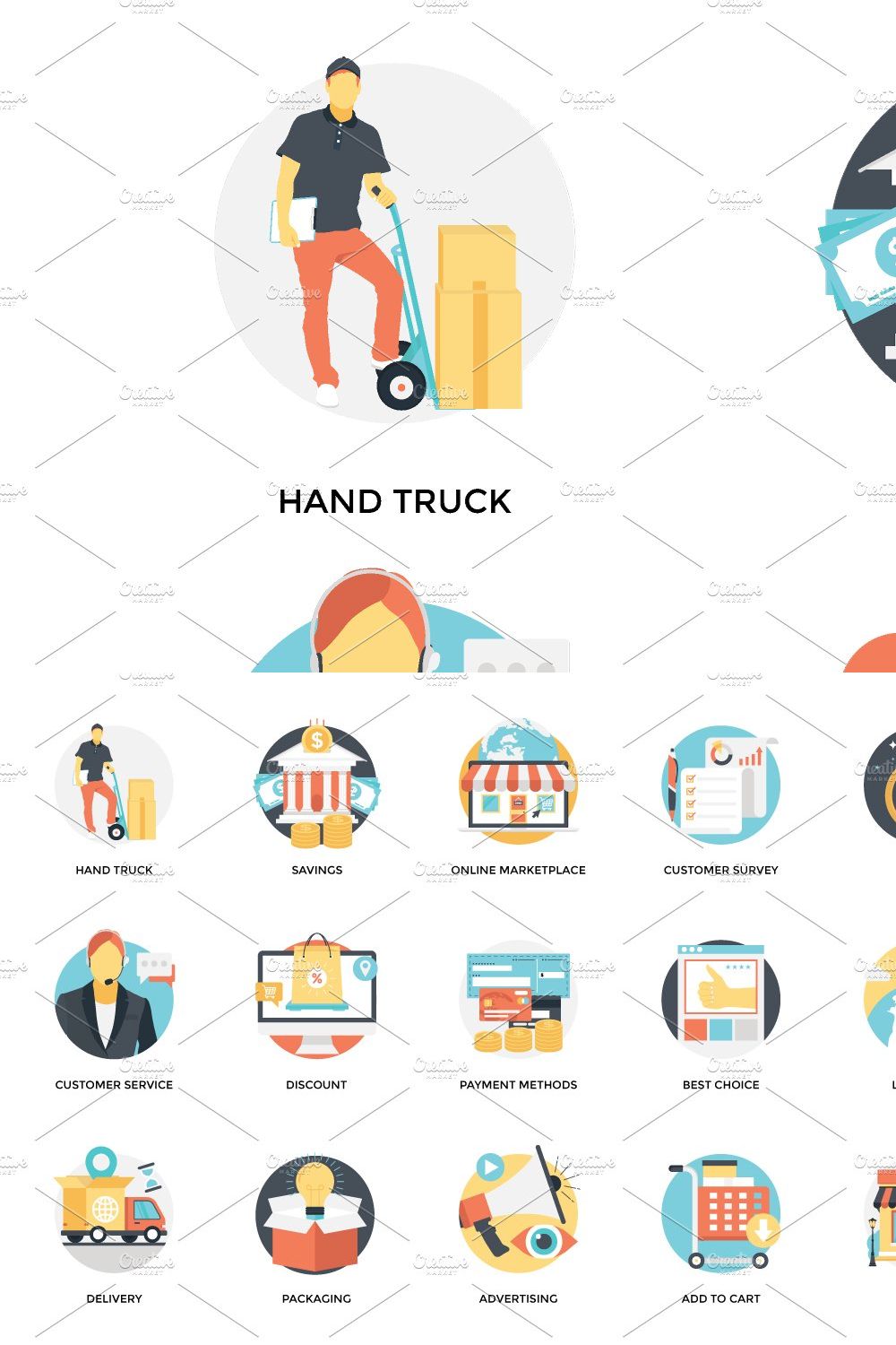 85 Flat Shopping Vector Icons pinterest preview image.