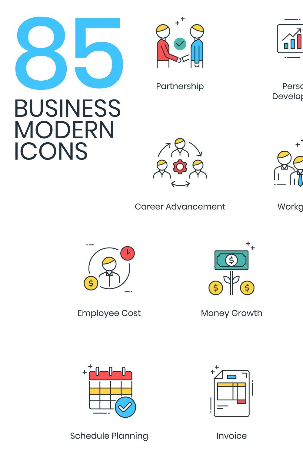 85 Modern Business Icons pinterest preview image.