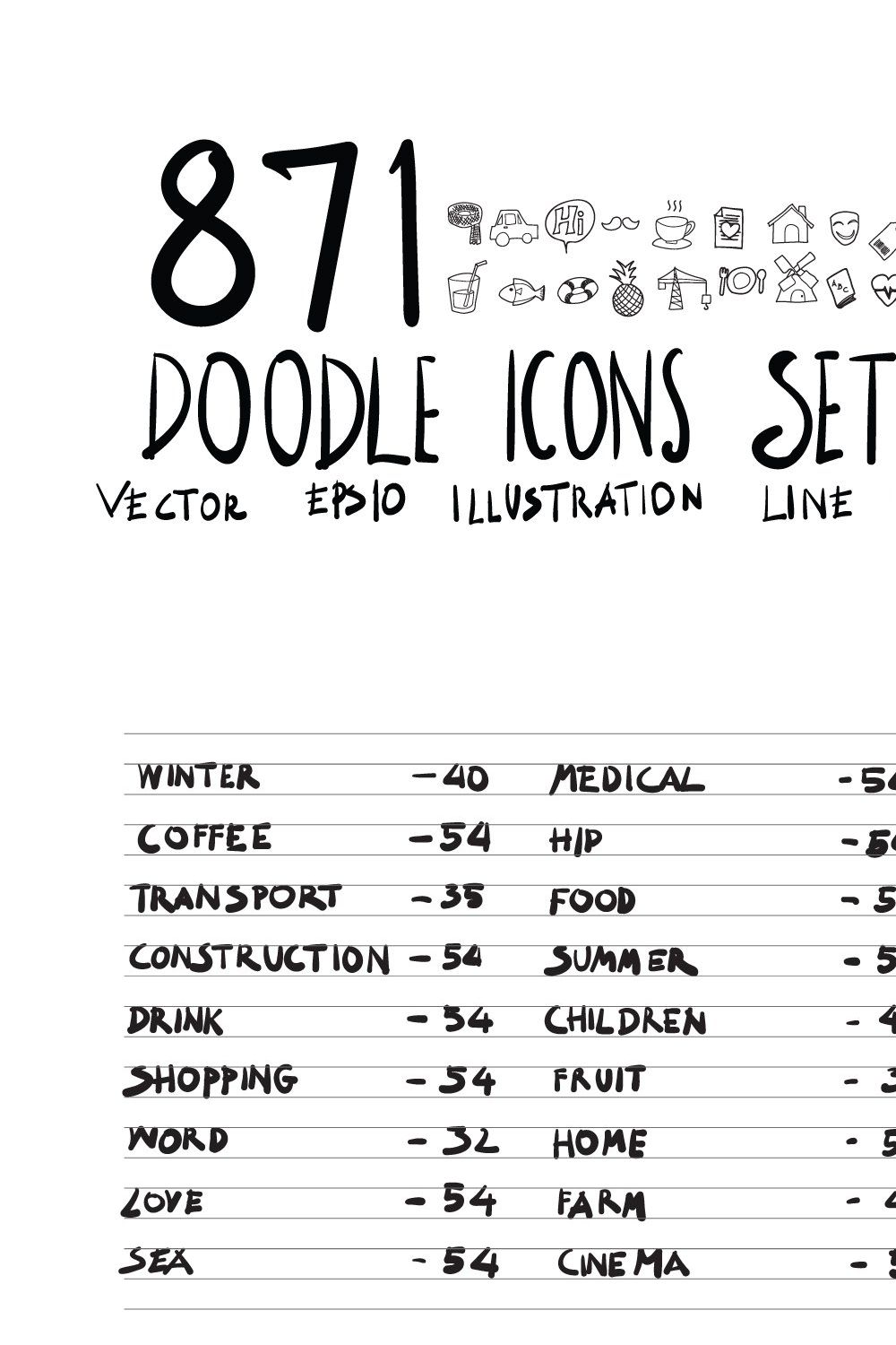 871 Hand Draw doodle icons set pinterest preview image.