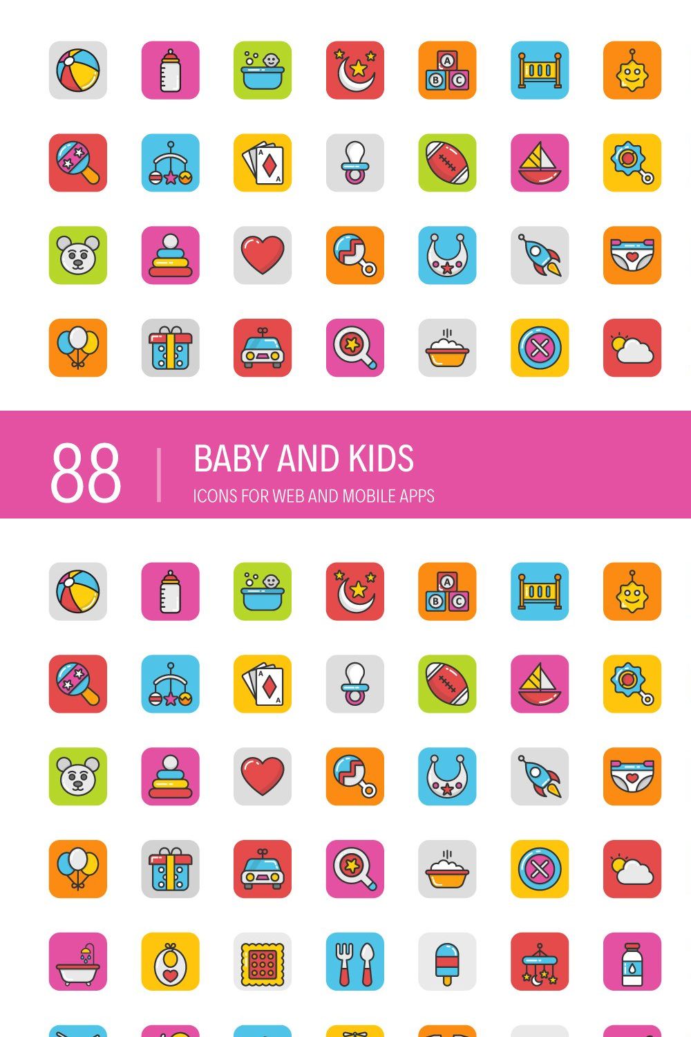 88 Baby and Kids Icons pinterest preview image.