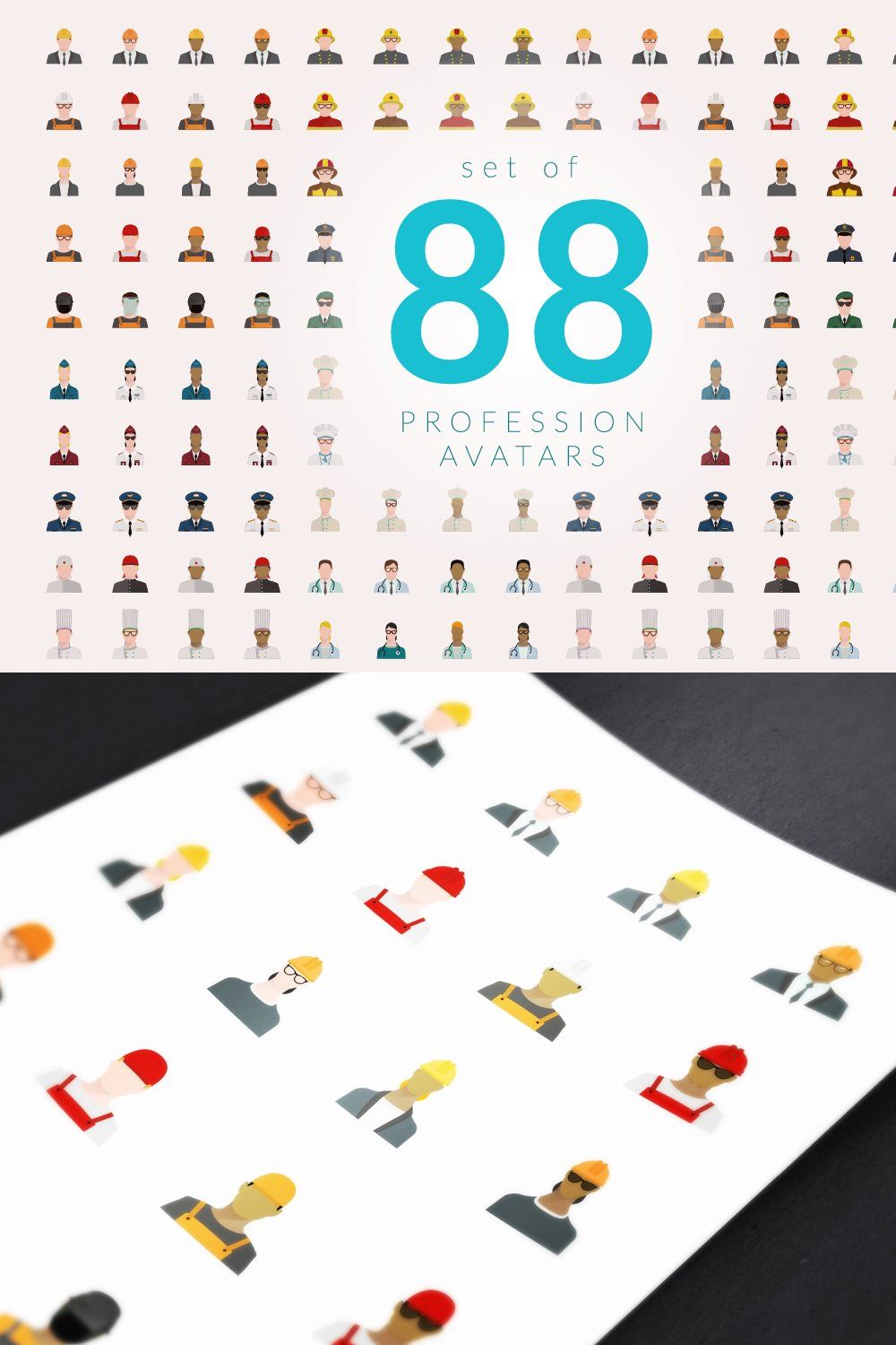 88 Icons | Profession Flat Avatars pinterest preview image.