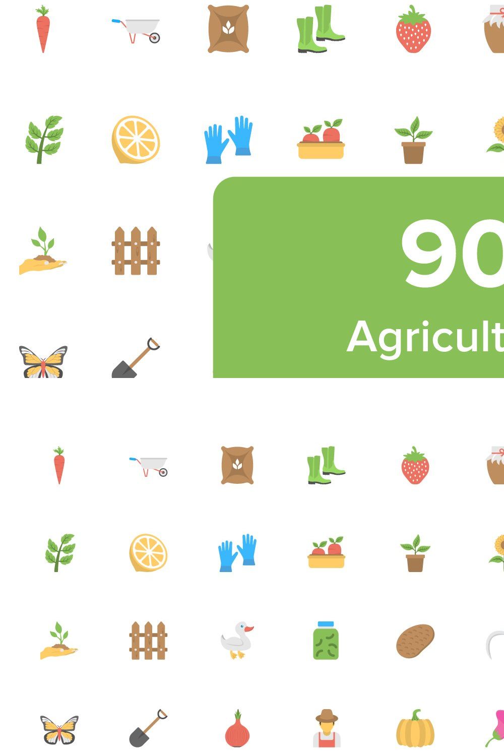 90 Agriculture Flat Vector Icons pinterest preview image.