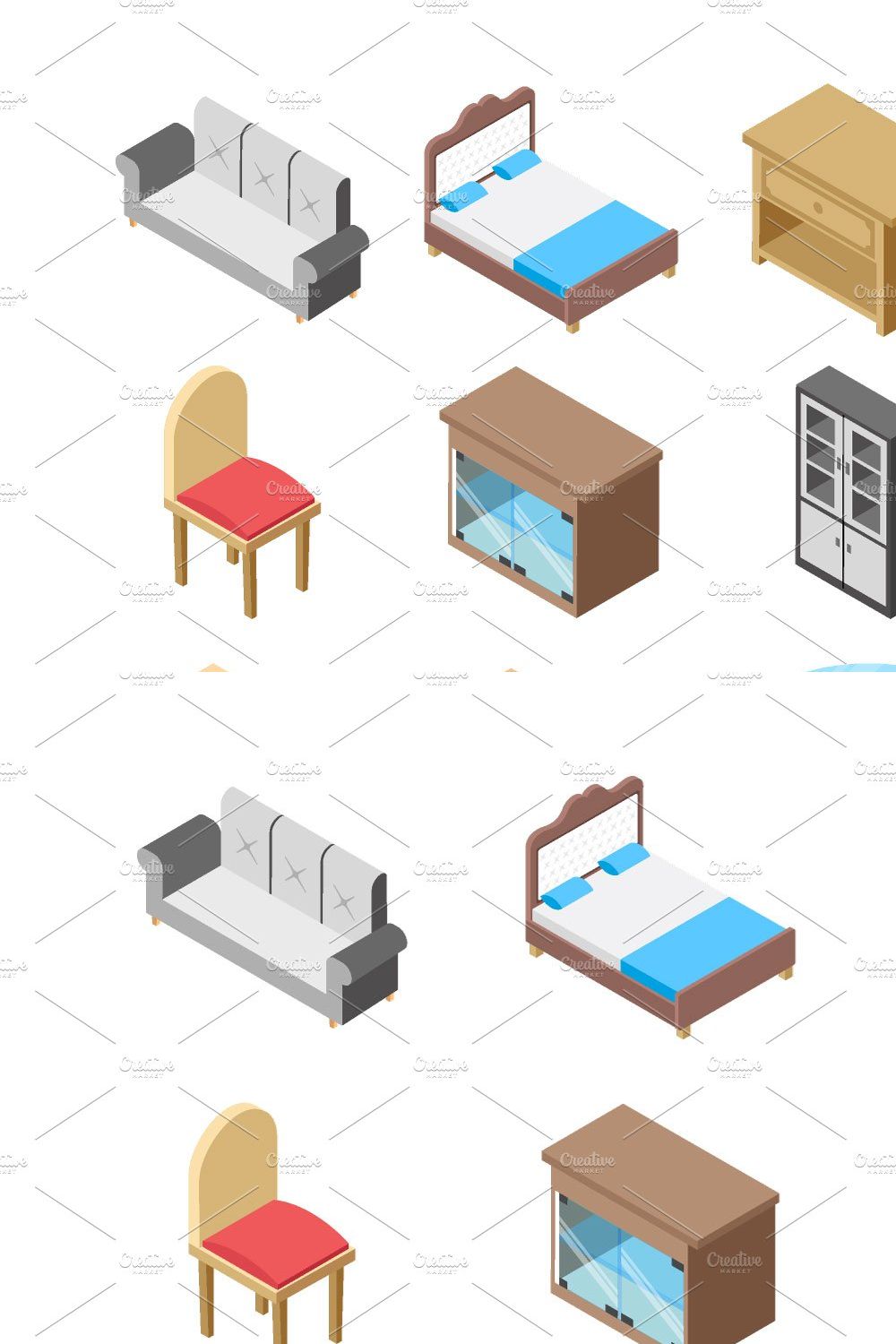 90 Furniture Isometric Icons pinterest preview image.