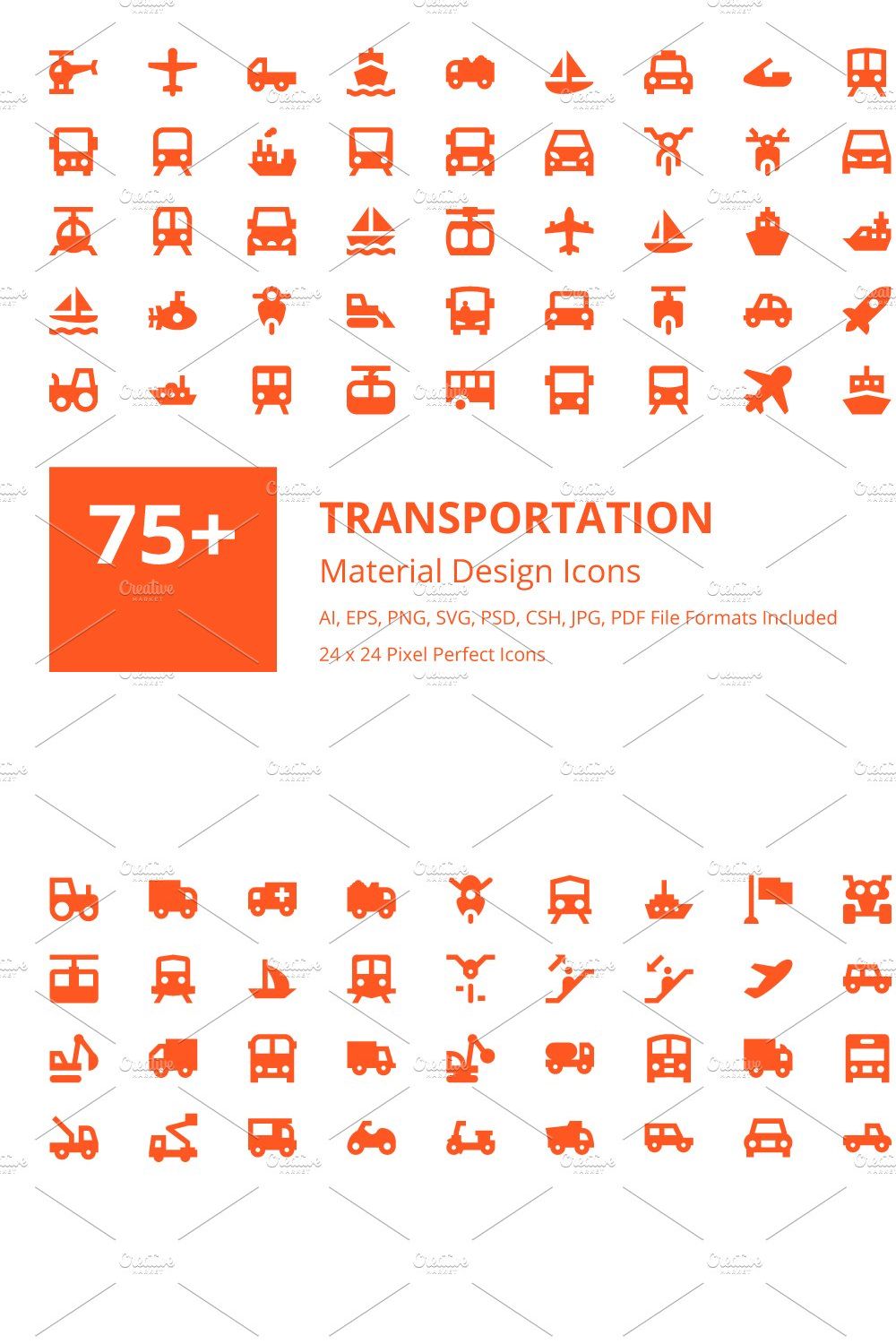 90 Transportation Material Icons pinterest preview image.