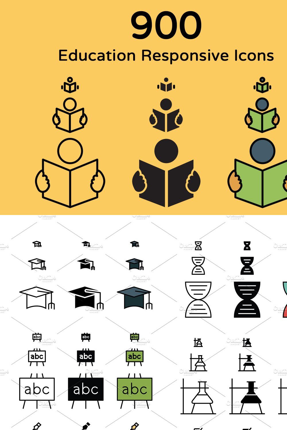 900 Education Responsive Icons pinterest preview image.