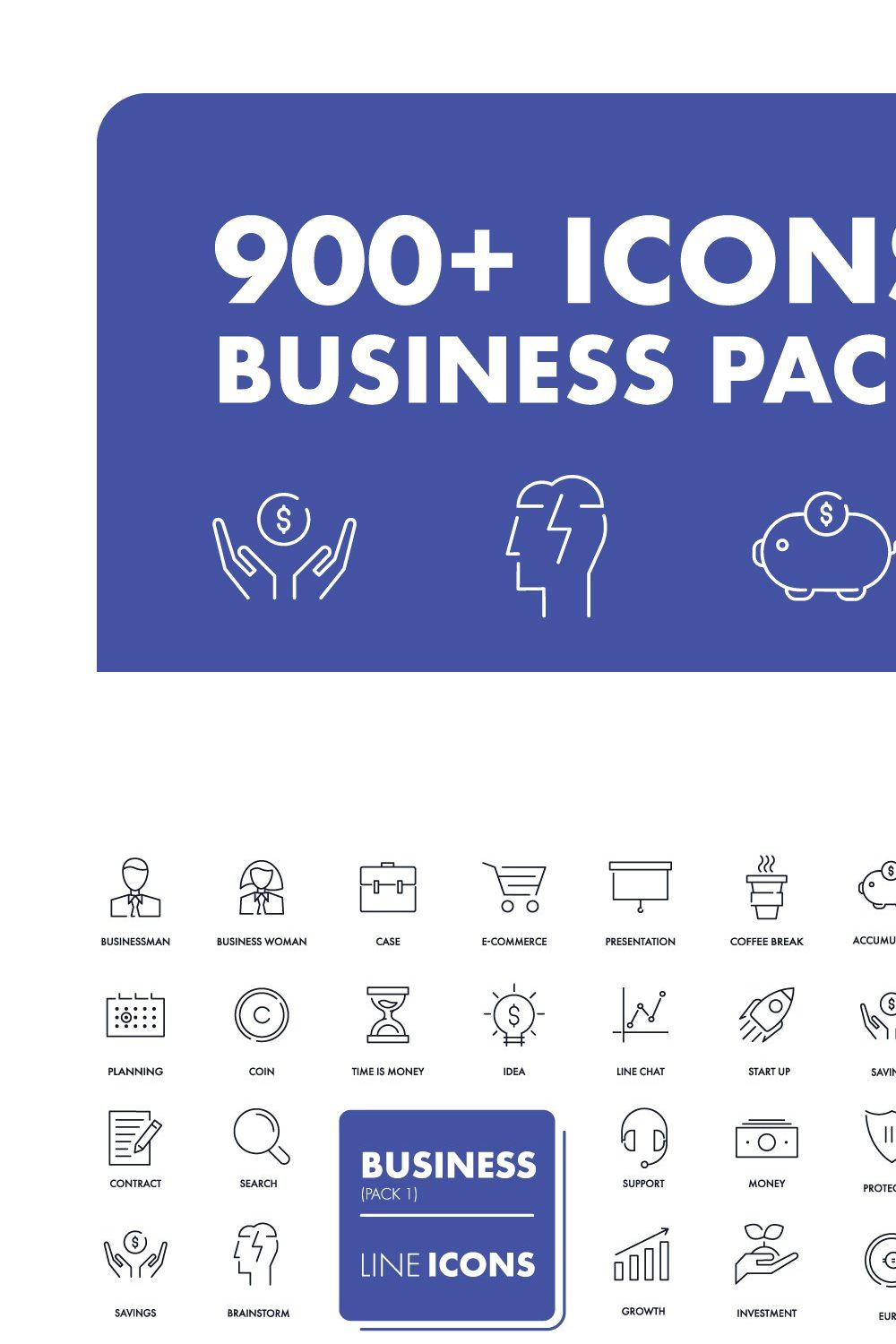 900+ Line Icons. Business Pack pinterest preview image.