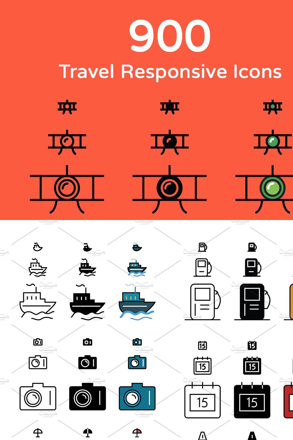 900 Travel Responsive Icons pinterest preview image.