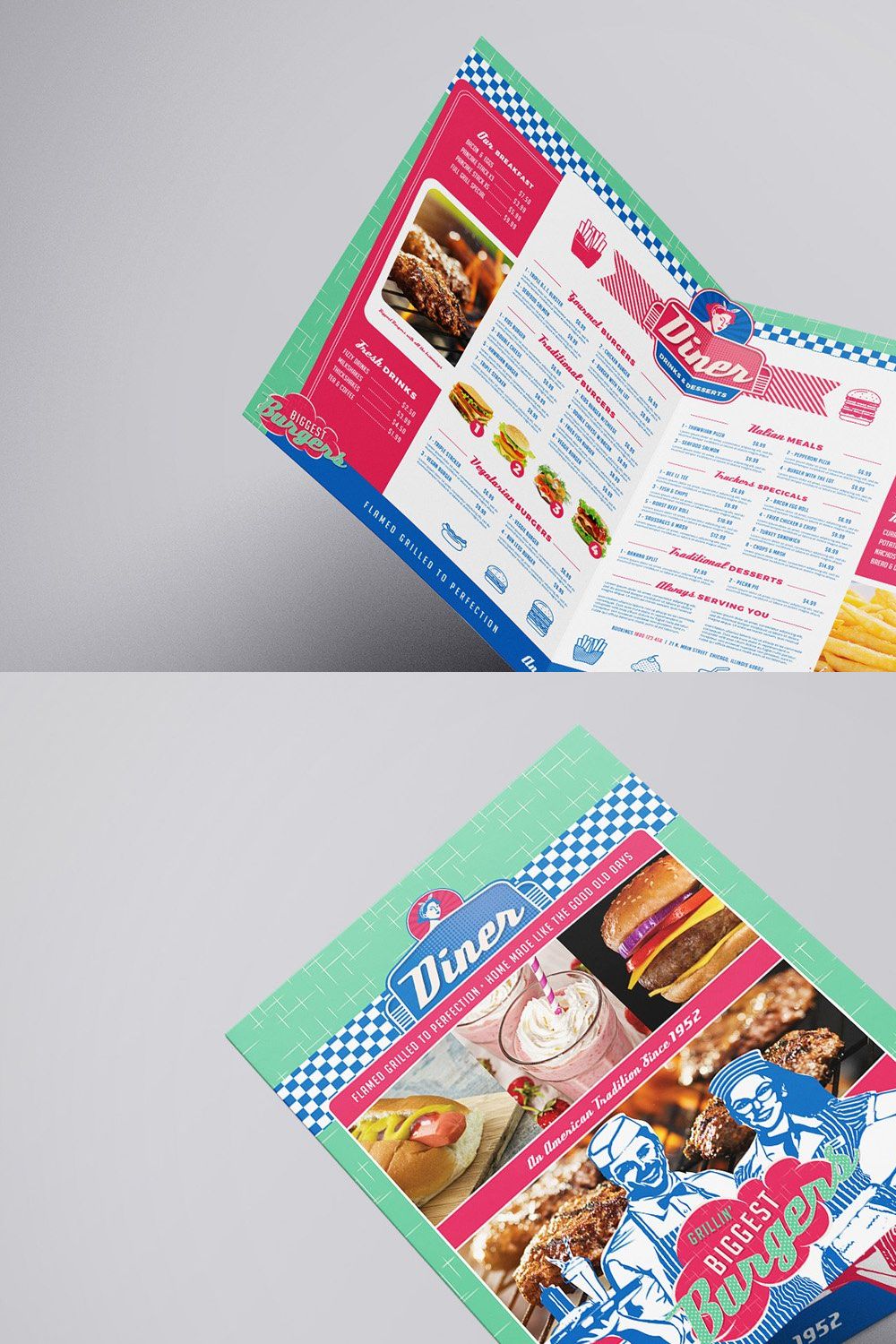 A3 American Diner Menu Template pinterest preview image.