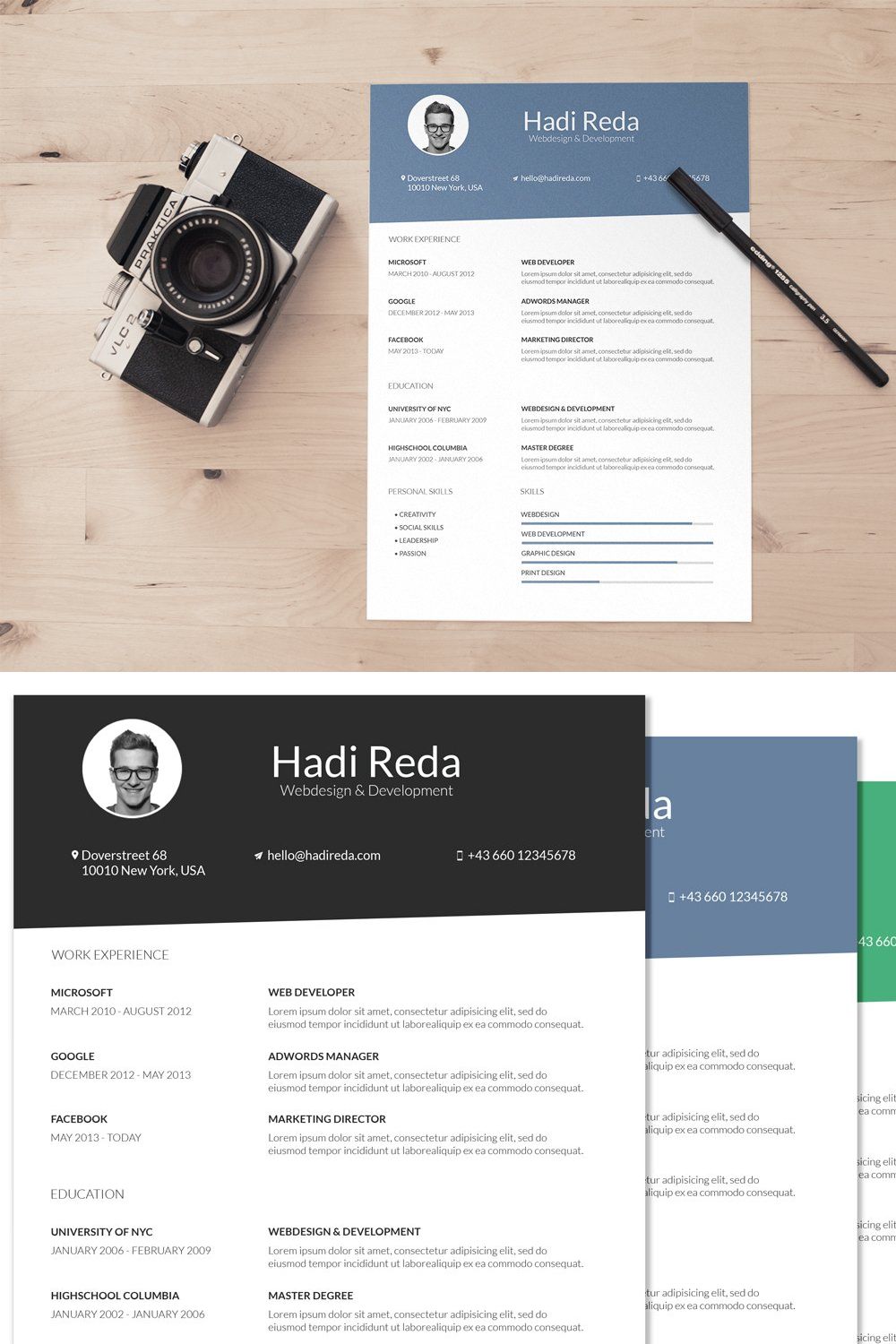 A4 Curriculum Vitae Resume Template pinterest preview image.