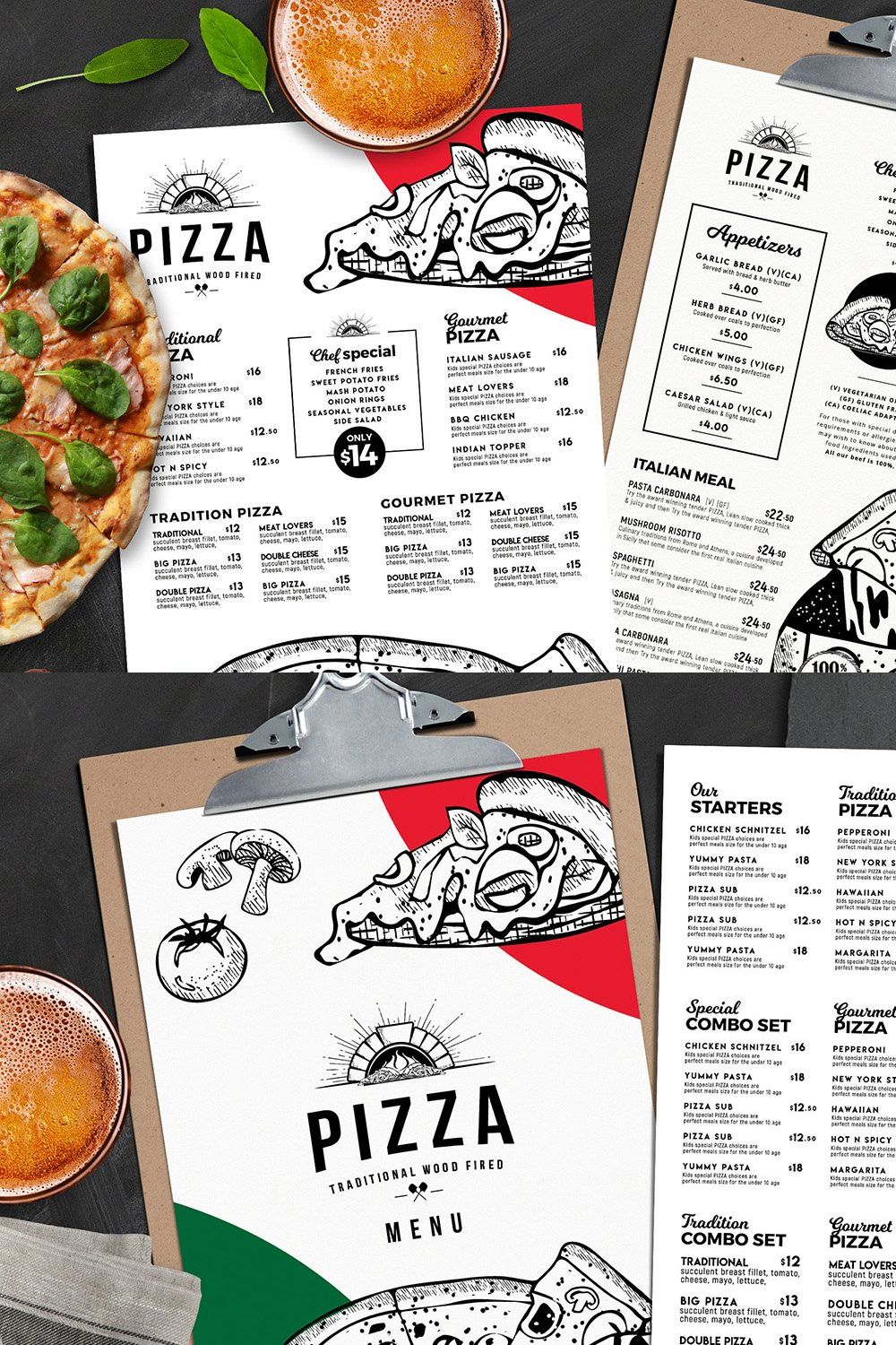 A4 Pizza Menu Templates pinterest preview image.