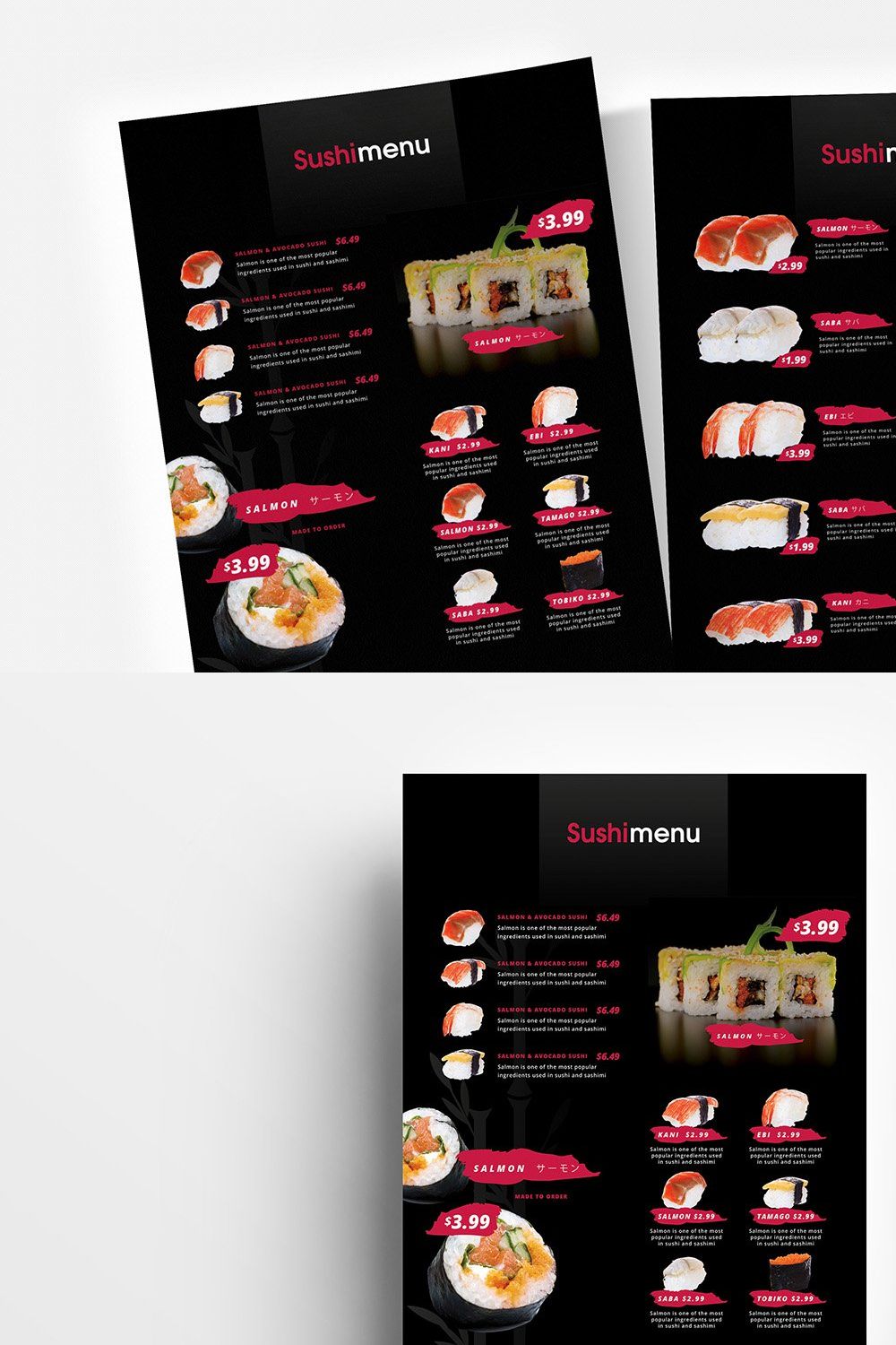 A4 Sushi Menu Template pinterest preview image.