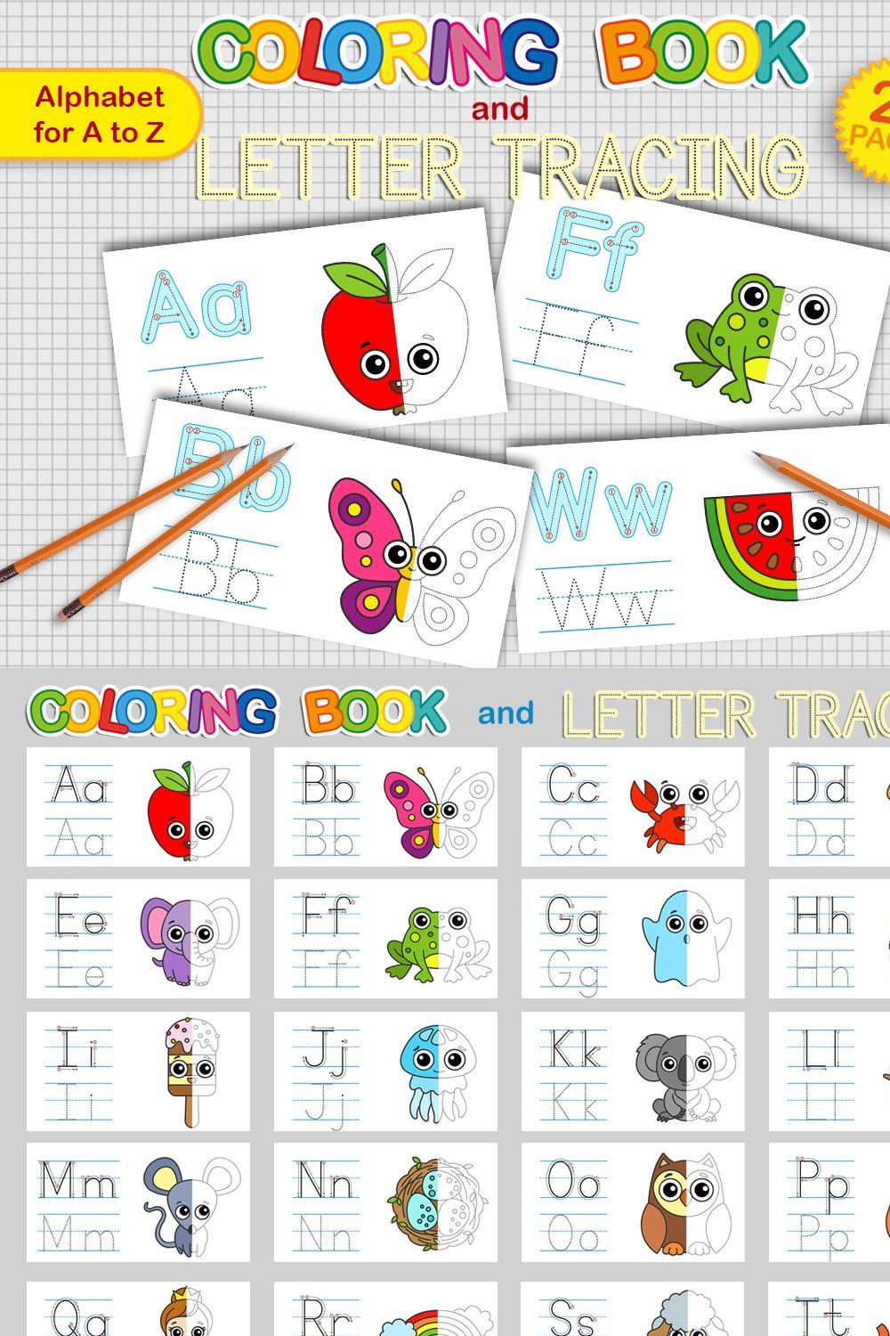 ABC coloring book and letter tracing pinterest preview image.