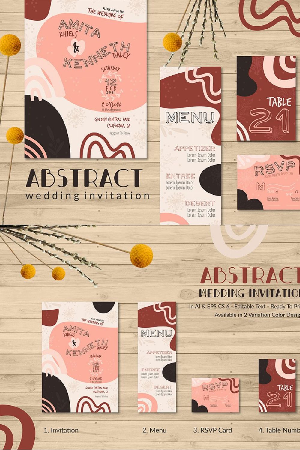 Abstract Wedding Invitation pinterest preview image.