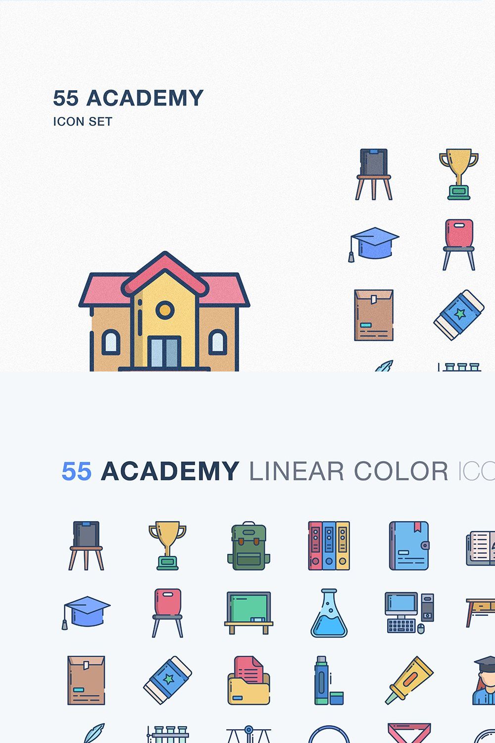 Academy and education icon set pinterest preview image.