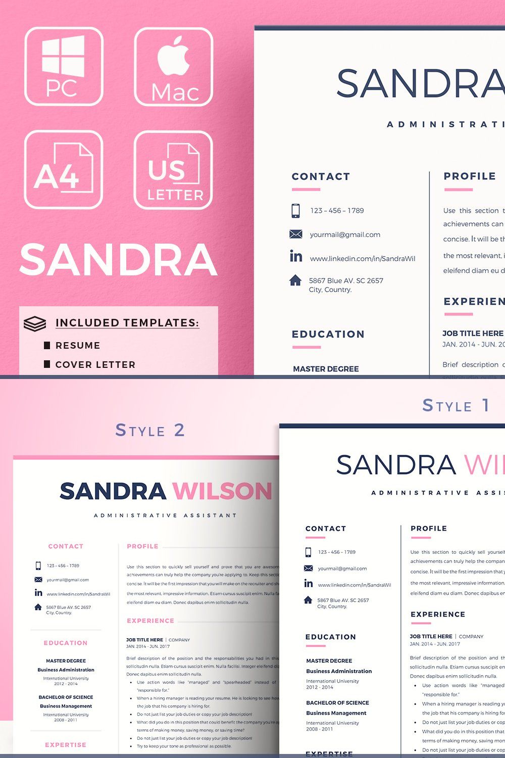 Administrative Assistant Resume CV pinterest preview image.