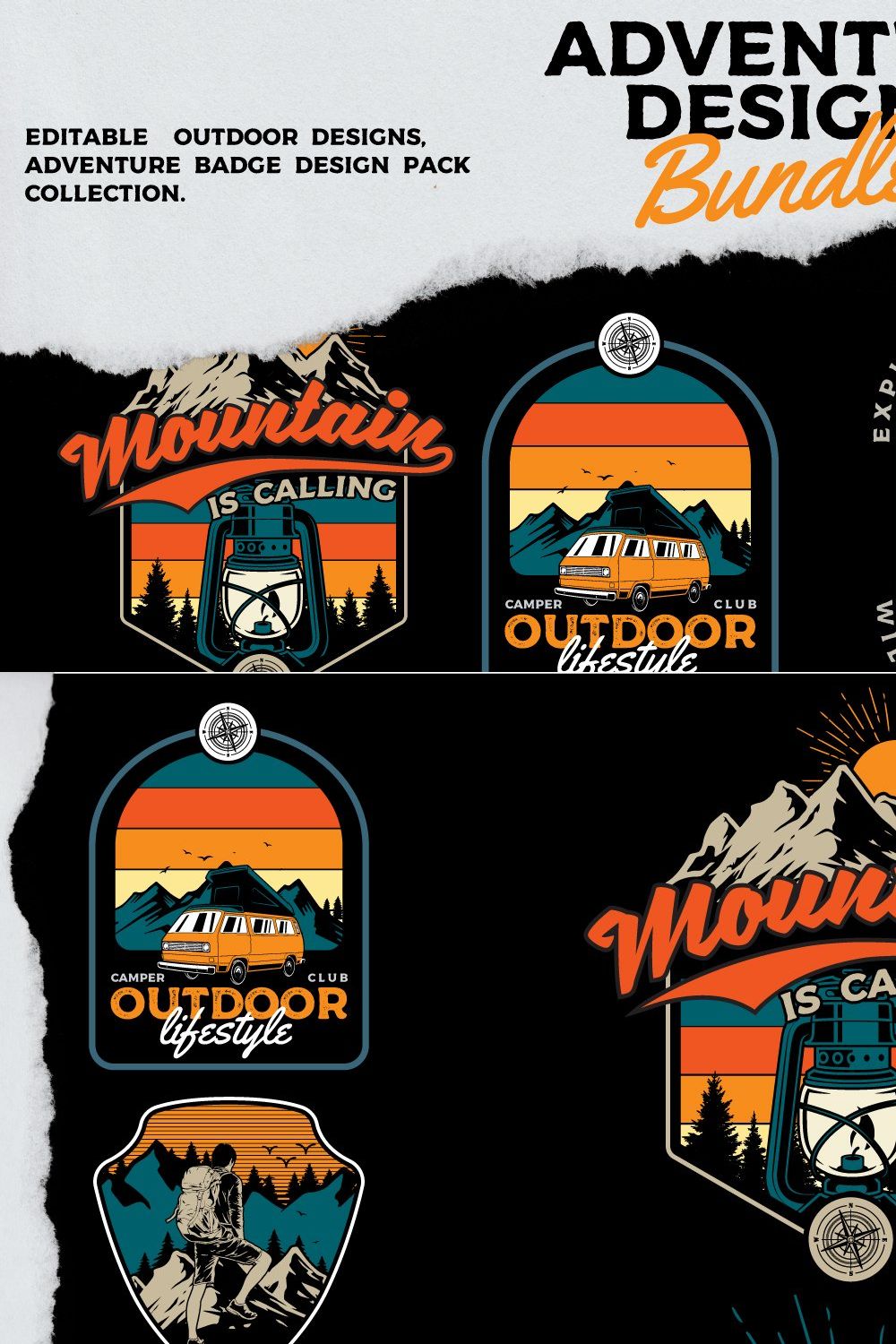 Adventure outdoor designs bundles, pinterest preview image.