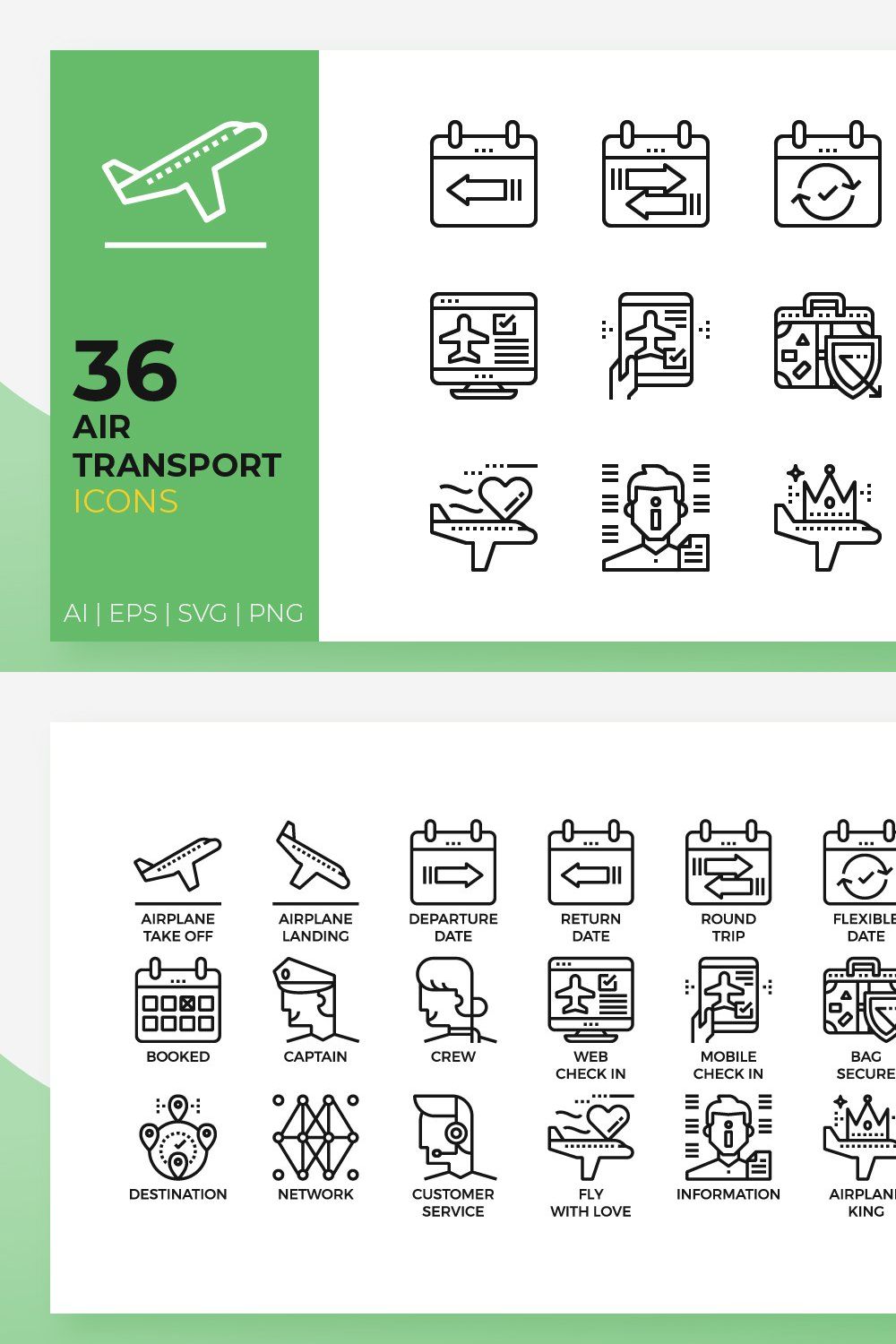 Air Transport Icons pinterest preview image.