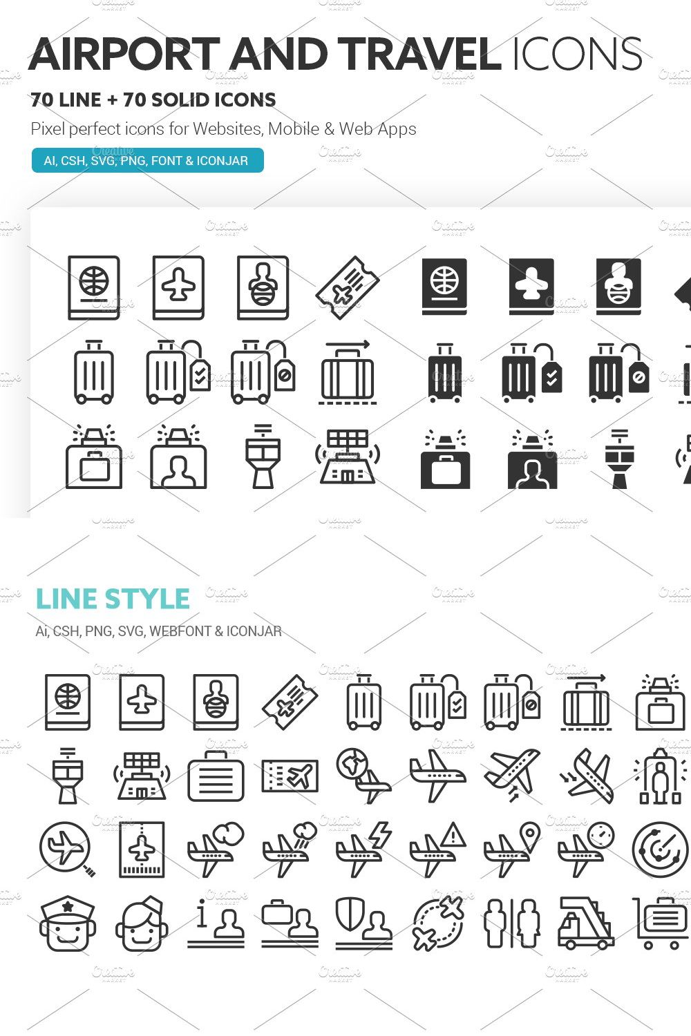 Airport and Travel Icons pinterest preview image.
