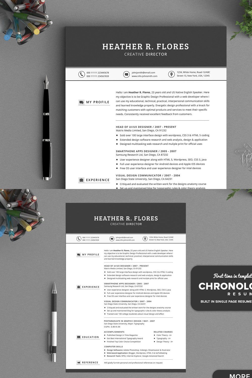 All in One Timeless Resume CV Pack pinterest preview image.