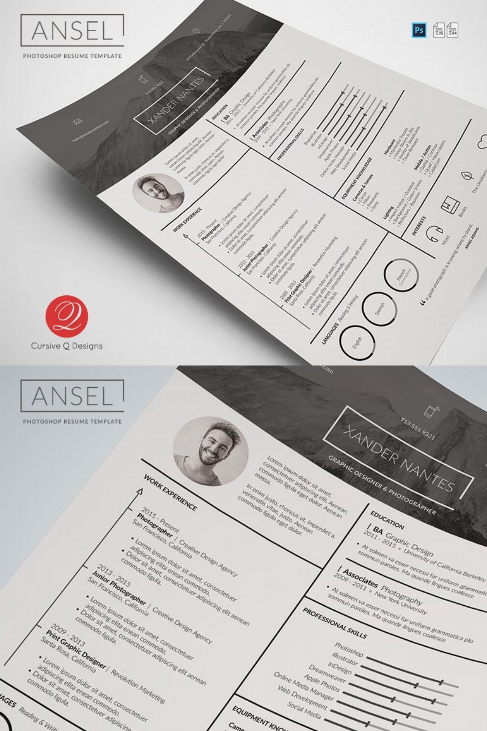 Ansel - Photoshop Resume Template pinterest preview image.