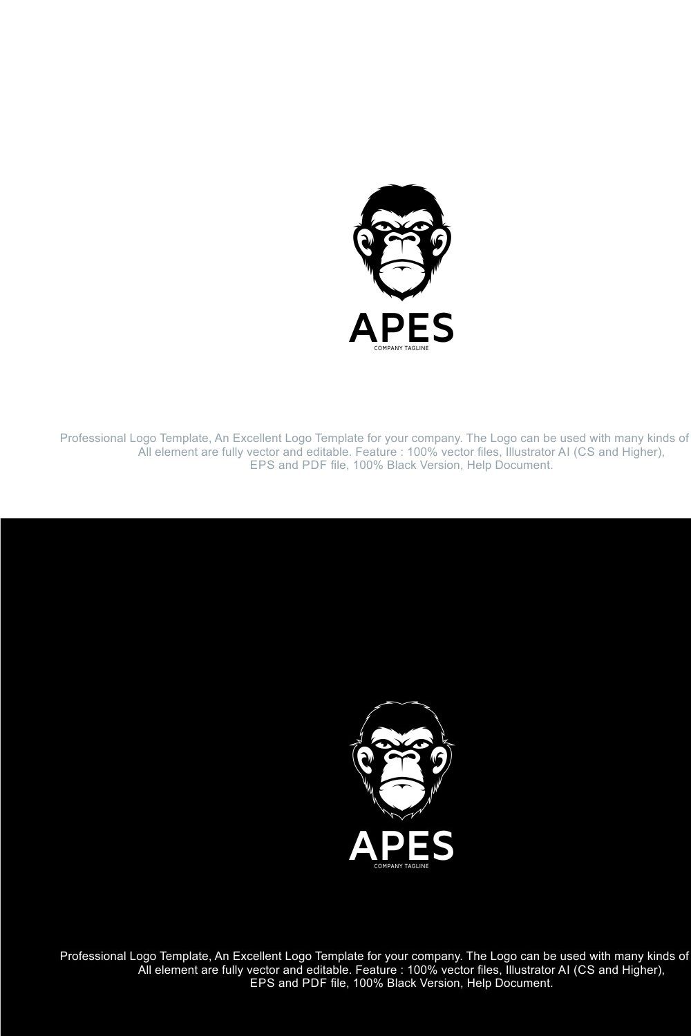 Ape Monkey Head Logo Template pinterest preview image.