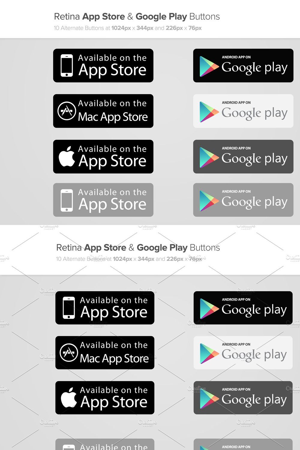 App Store & Google Play Buttons x2 pinterest preview image.