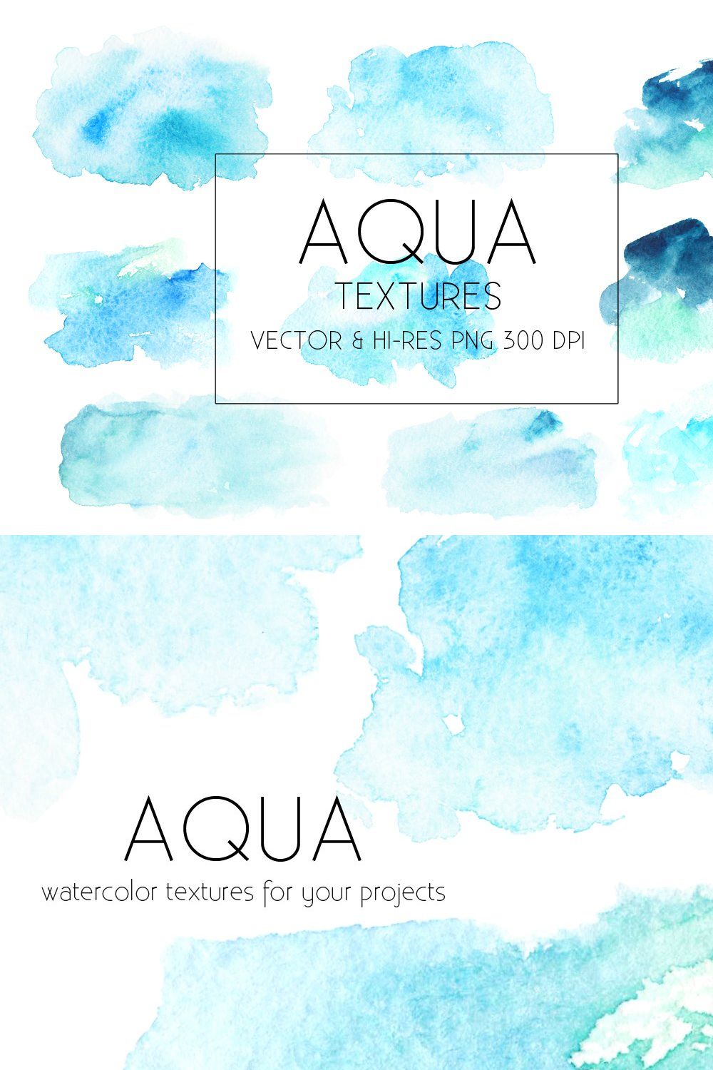 Aqua Watercolor Textures Vector&PNG pinterest preview image.