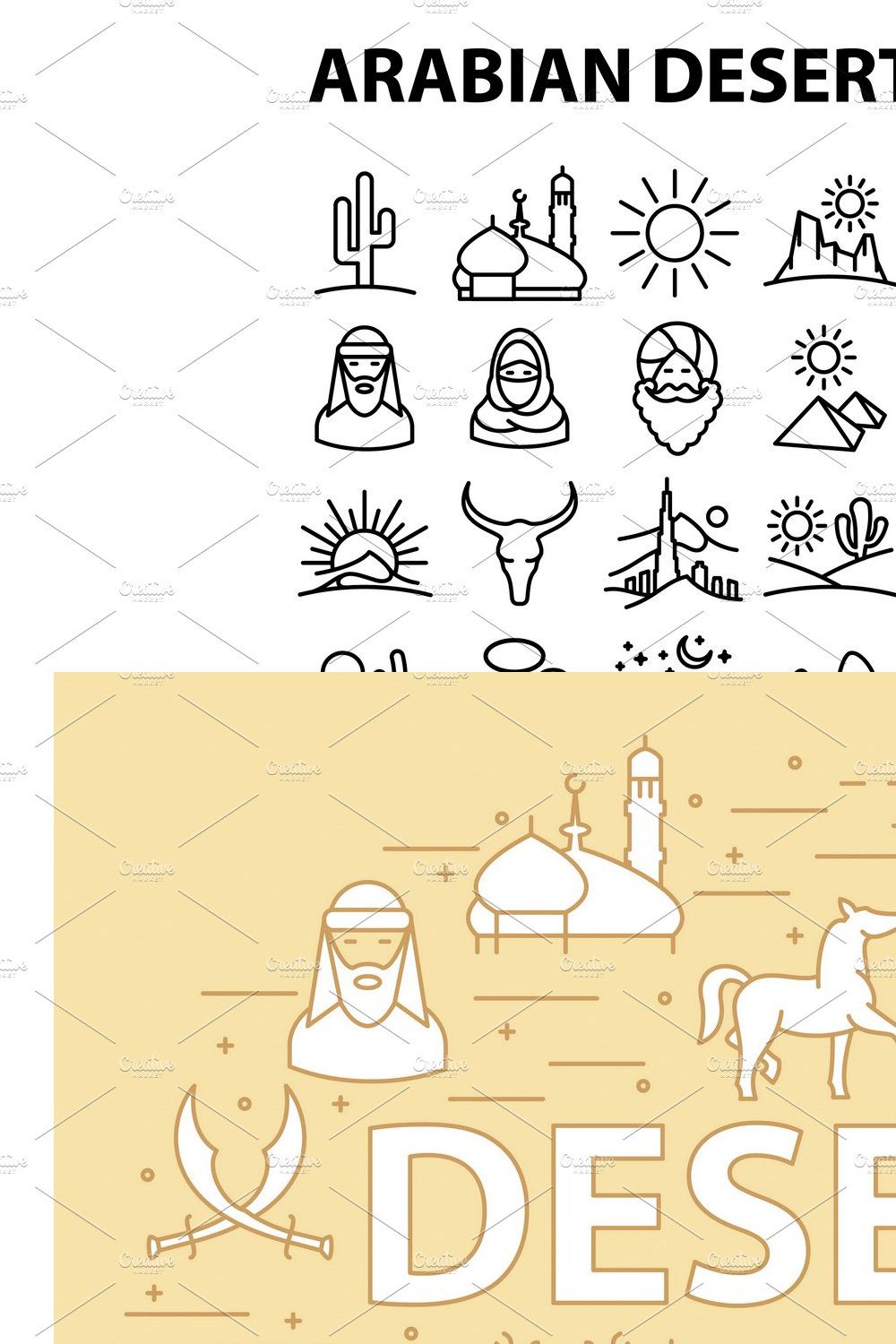 Arabian line icon set pinterest preview image.