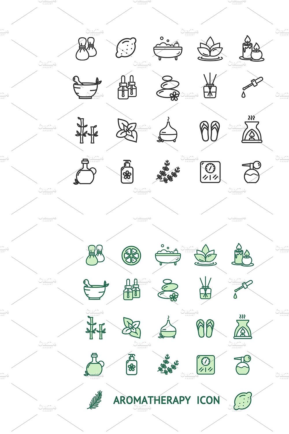 Aromatherapy Thin Line Icons Set. pinterest preview image.